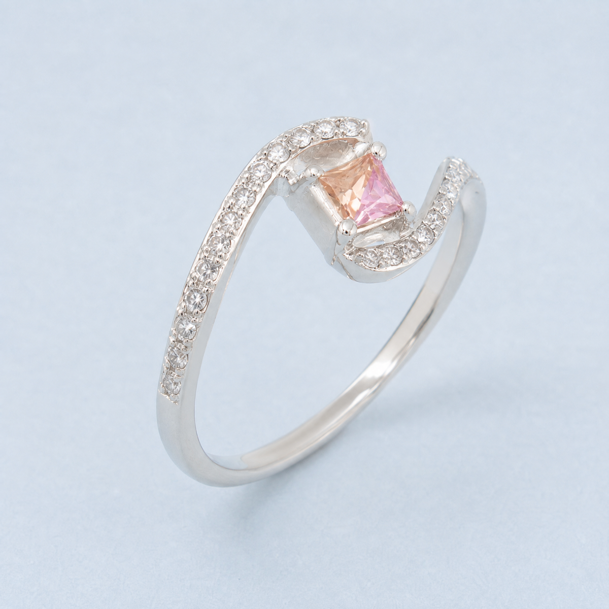 Pavé Swirl Two Tone Ring in 925 sterling silver, angled view