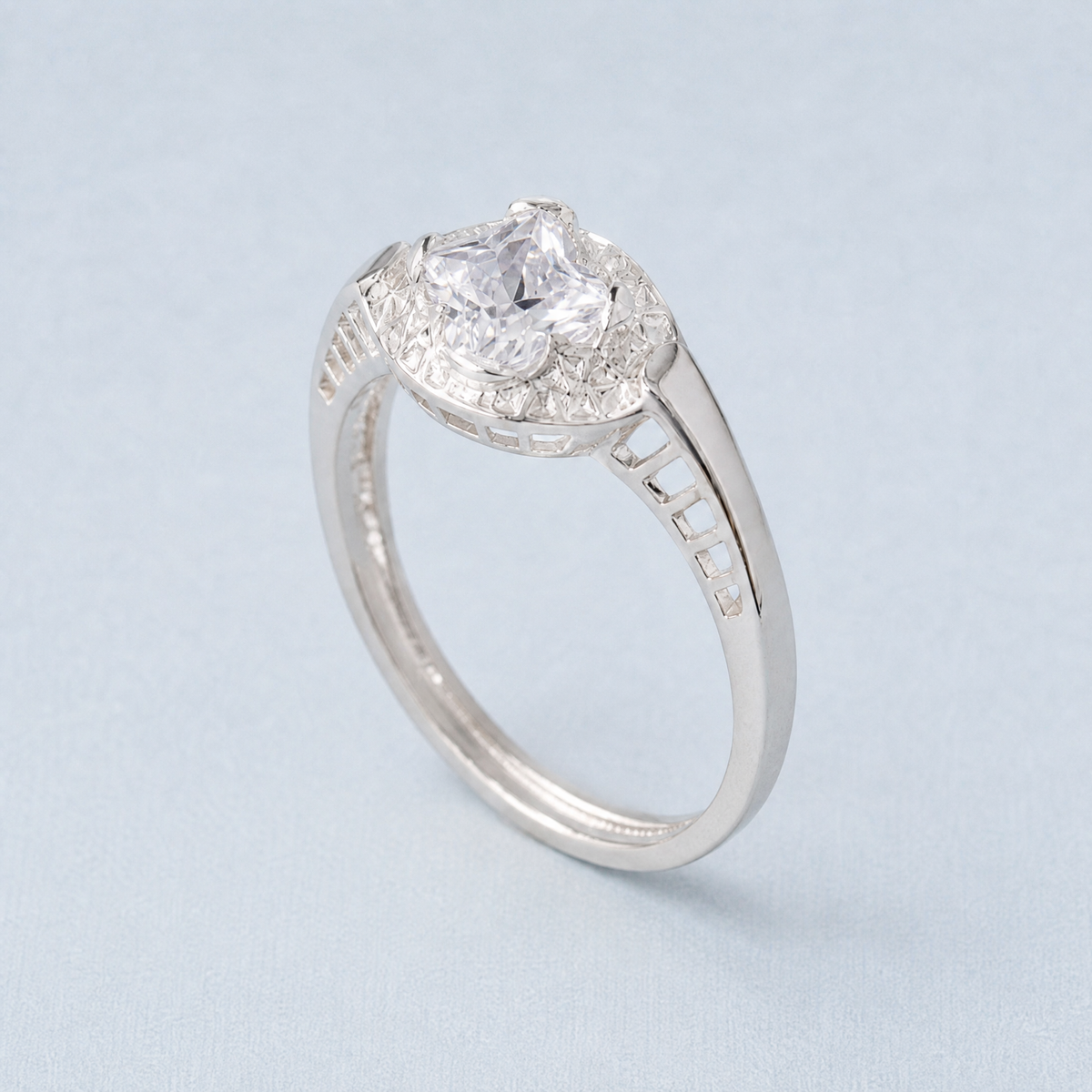 Lace Frame Clear Stone Ring in 925 sterling silver, angled view