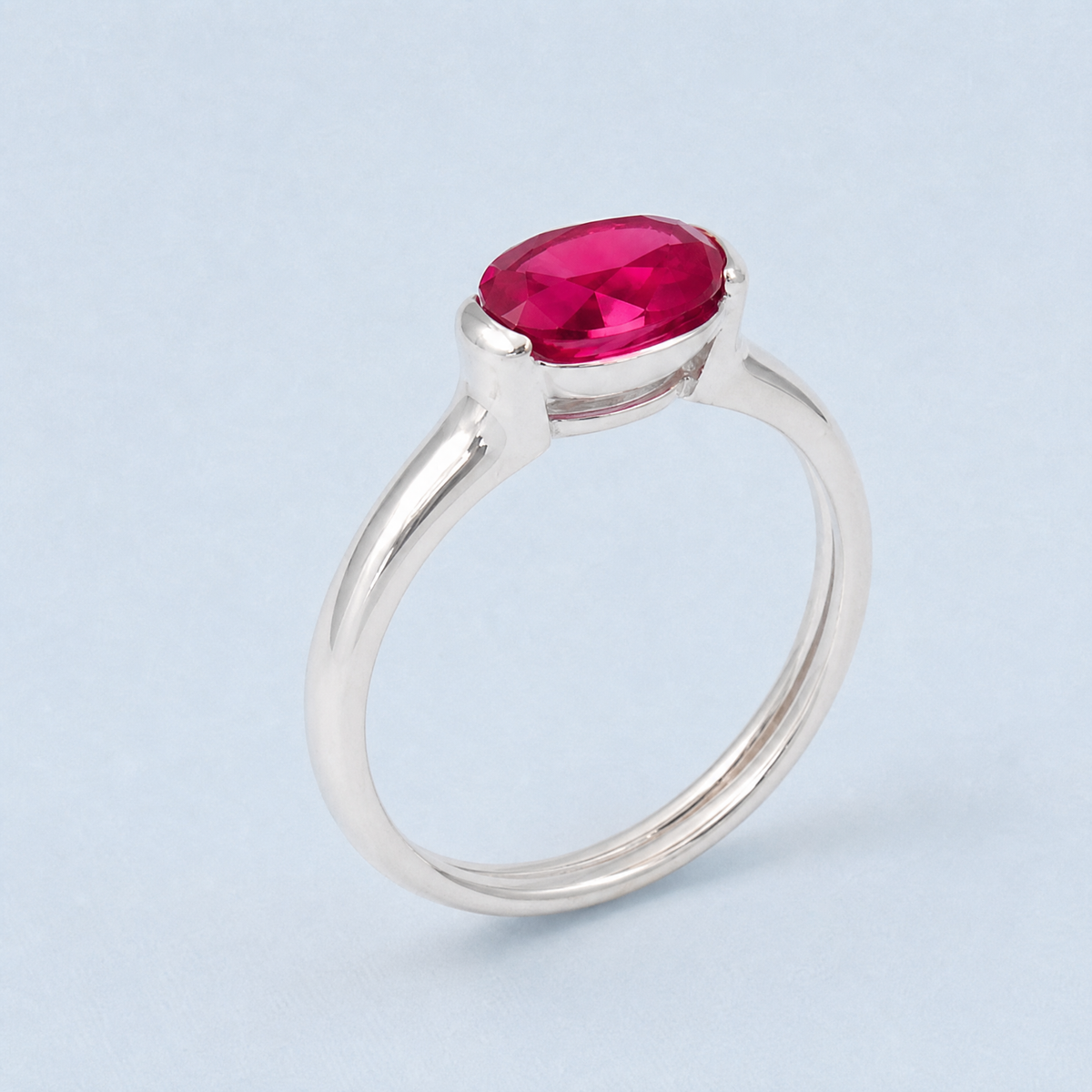 East West Oval Pink Ring in 925 sterling silver, angled view
