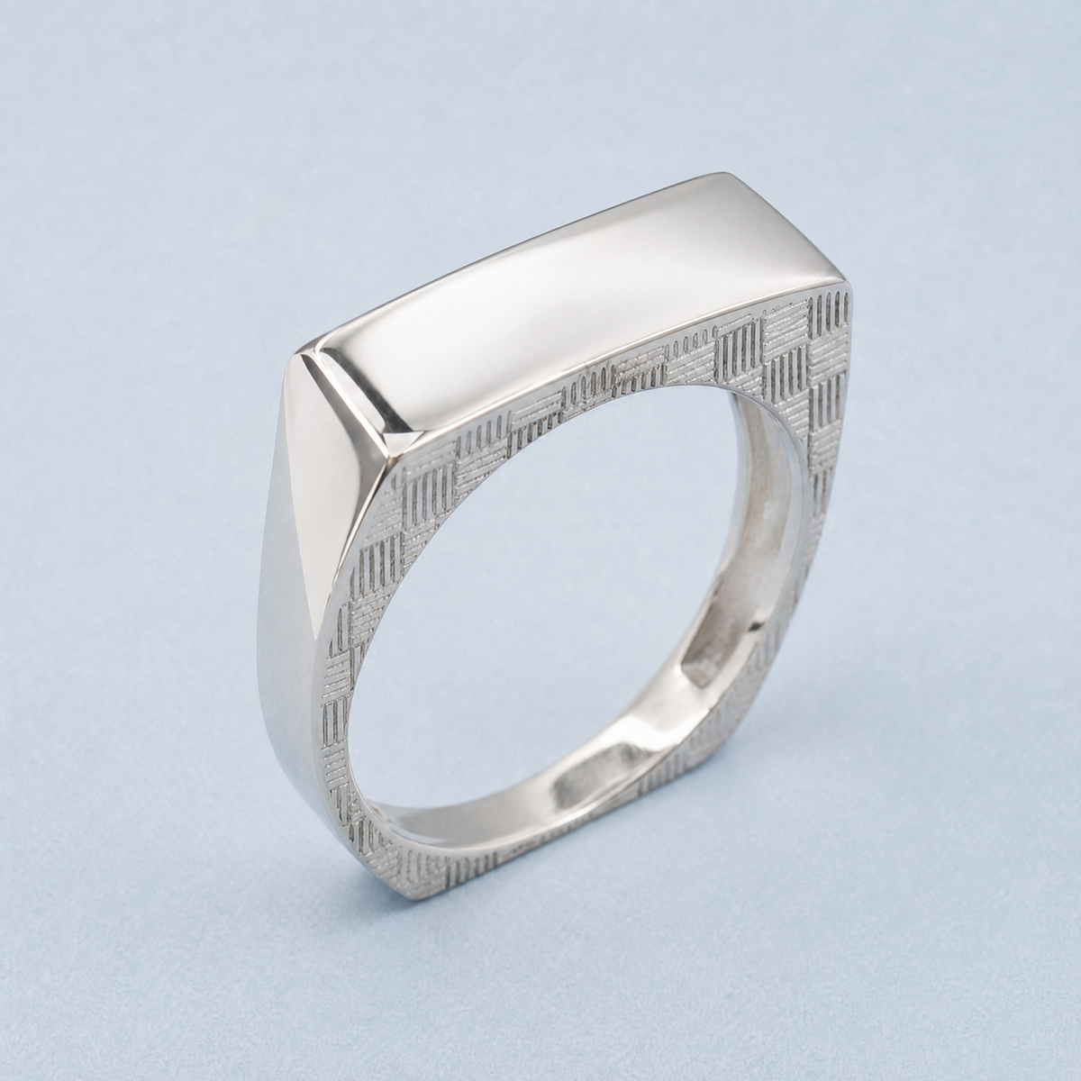 Square Top Woven Band Ring in 925 sterling silver, angled view