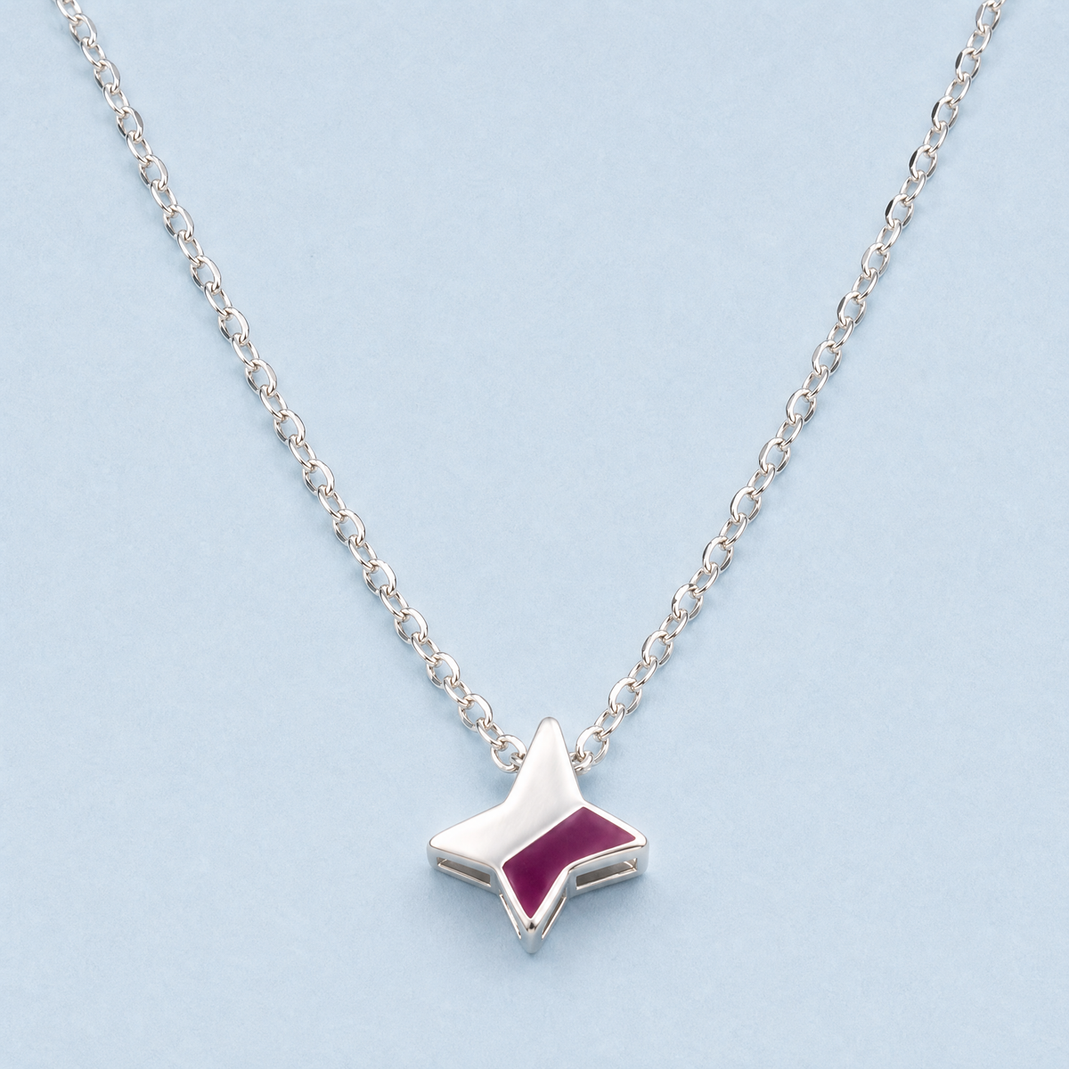 Four-Point Star Enamel Necklace in 925 sterling silver, front view