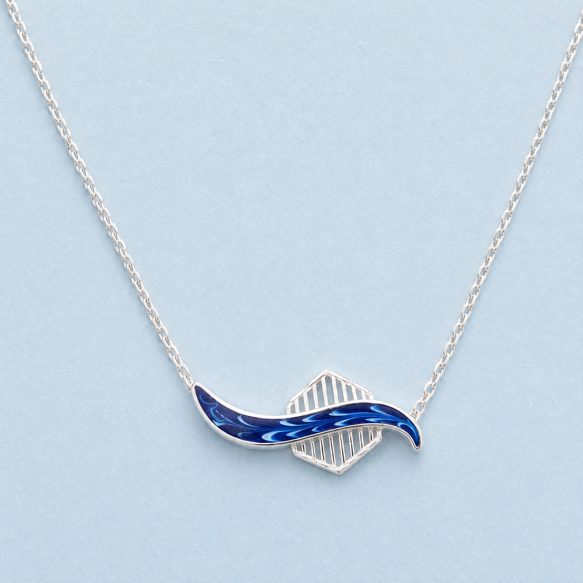 Blue Wave Enamel Necklace in 925 sterling silver, front view
