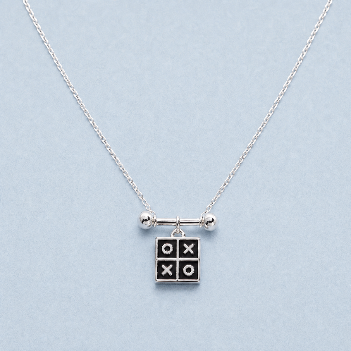 Tic Tac Toe Pendant Necklace in 925 sterling silver, front view