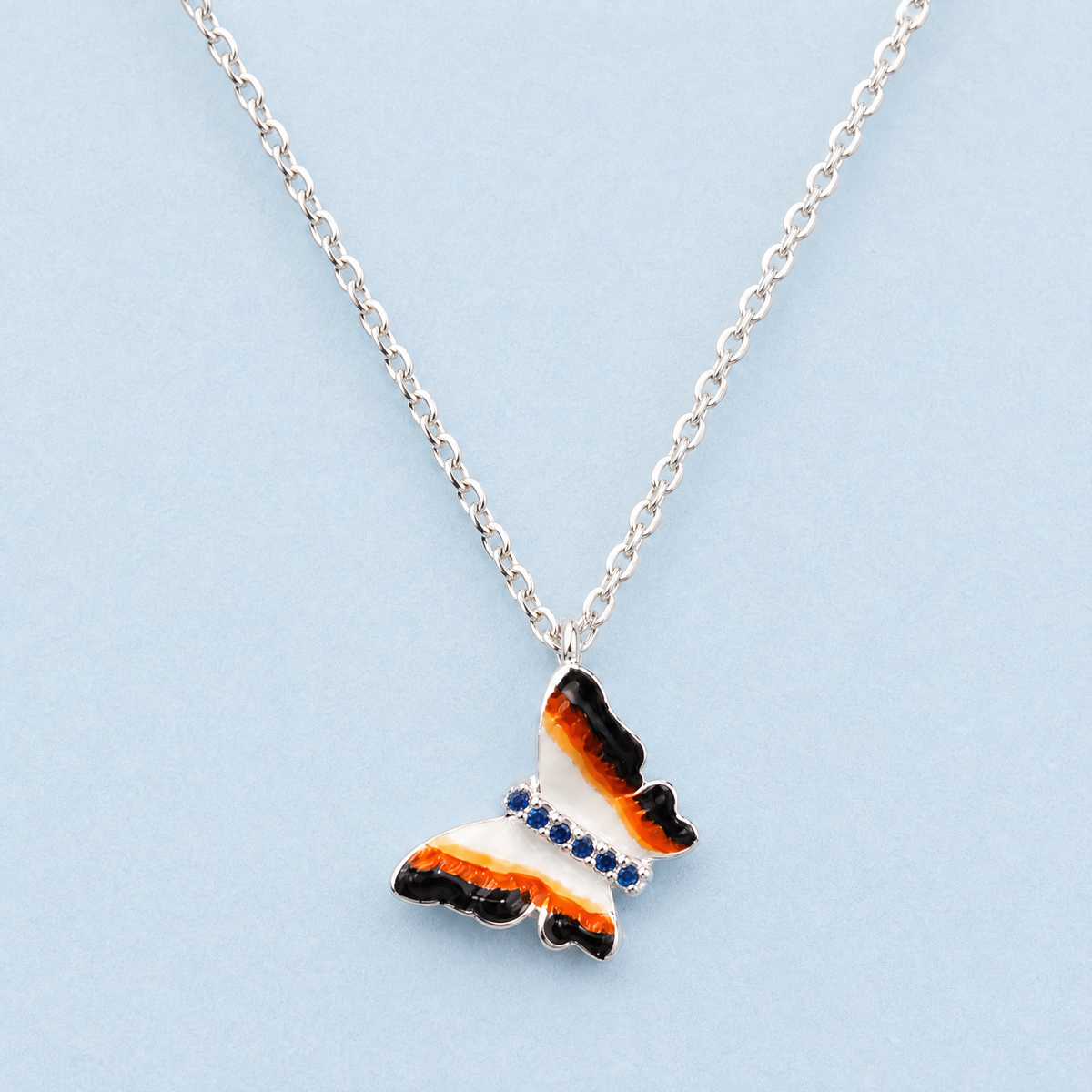 Monarch Butterfly Pendant Necklace in 925 sterling silver, front view
