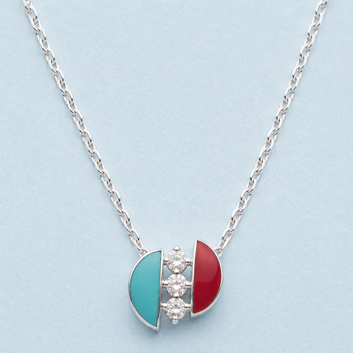 Half Moon Duo Pendant Necklace in 925 sterling silver, front view