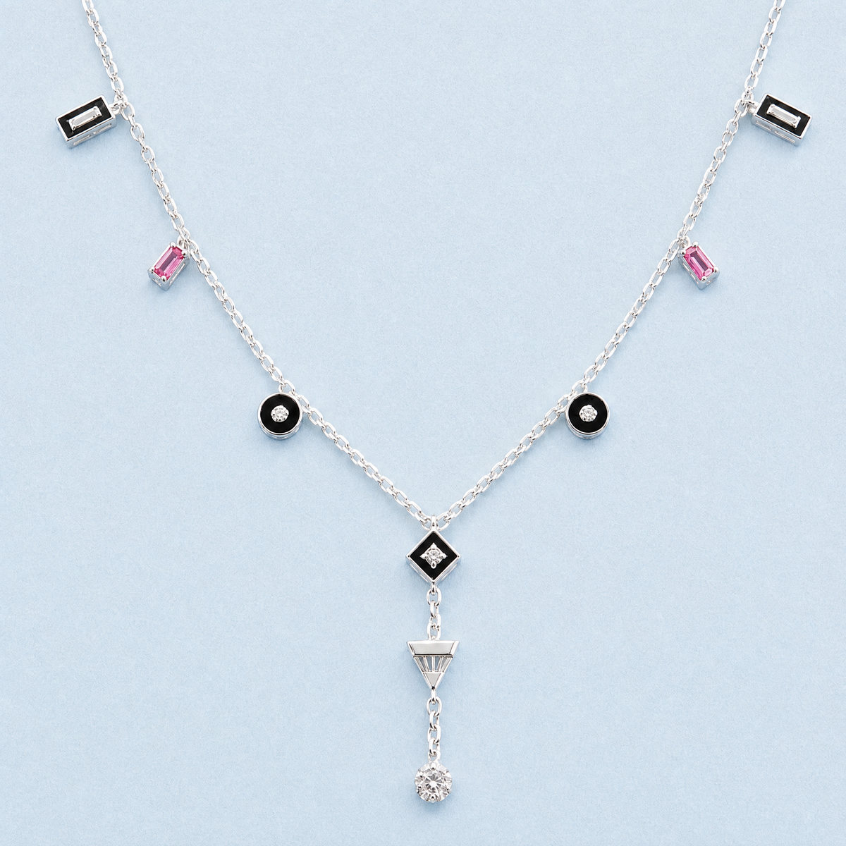 Art Deco Station Y Necklace in 925 sterling silver, front view