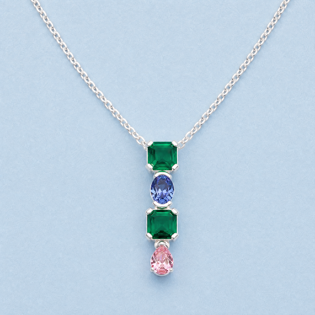 Four Stone Colour Drop Necklace in 925 sterling silver, front view