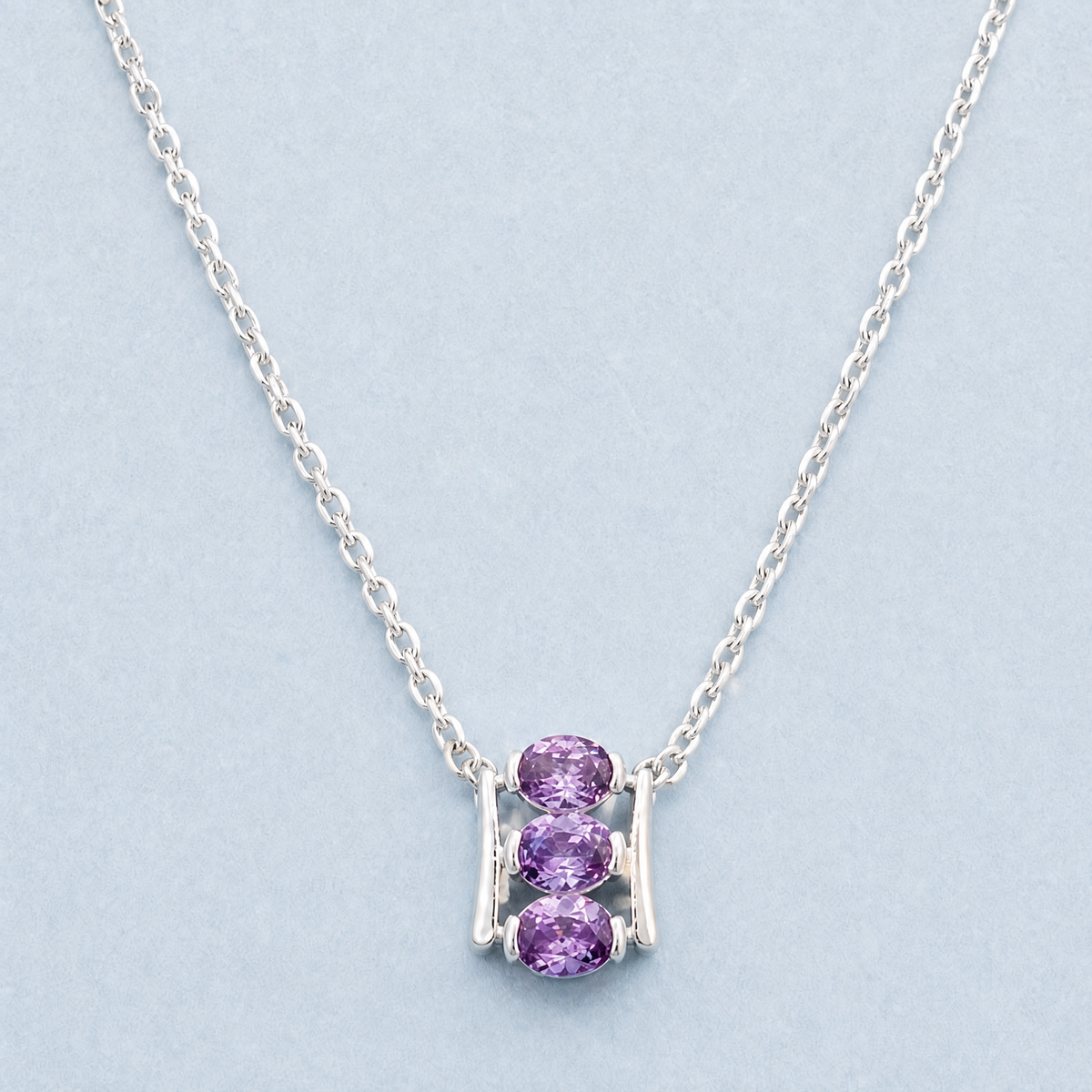 Purple Trio Ladder Necklace in 925 sterling silver, front view