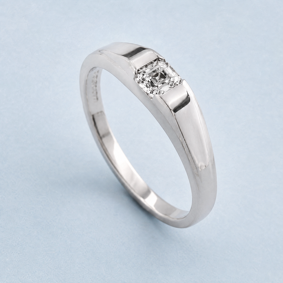 Grooved Band Square Stone Ring in 925 sterling silver, angled view
