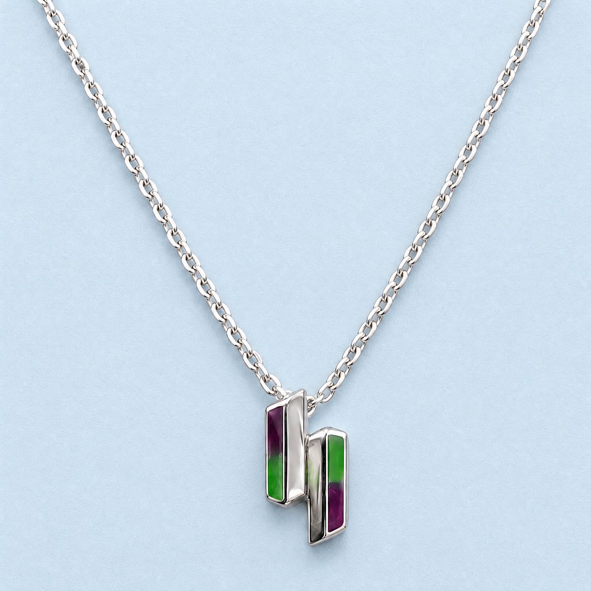Twin Bar Enamel Pendant Necklace in 925 sterling silver, front view