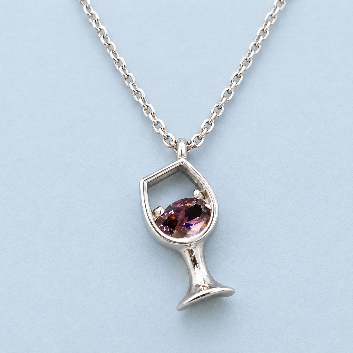 Wine Glass Pendant Necklace in 925 sterling silver, front view
