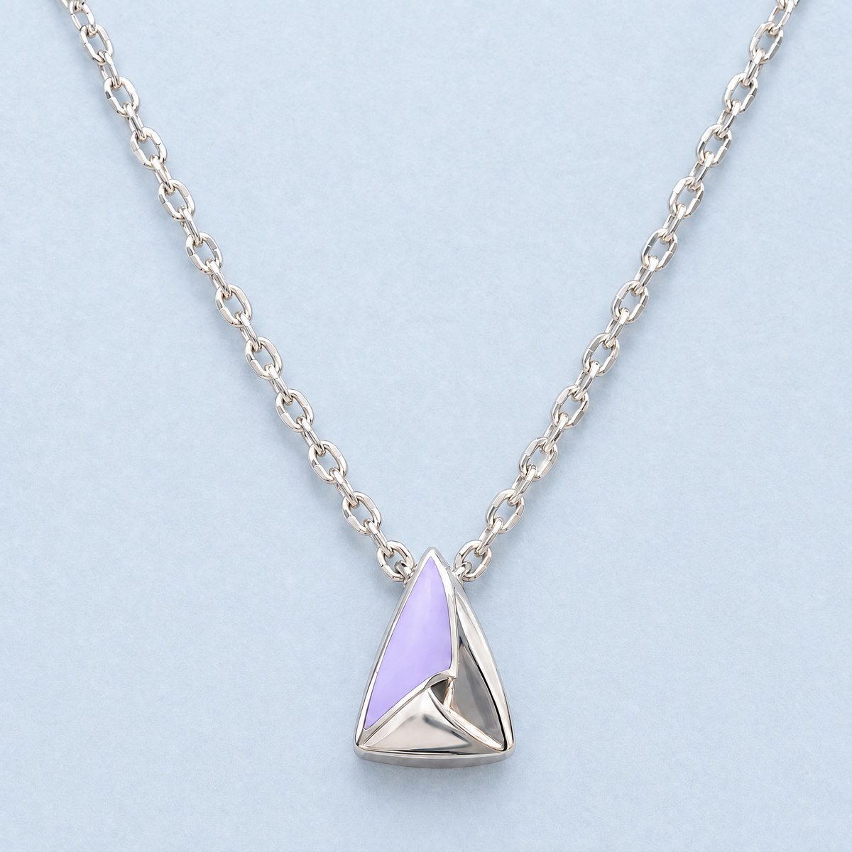 Folded Triangle Enamel Pendant Necklace in 925 sterling silver, front view