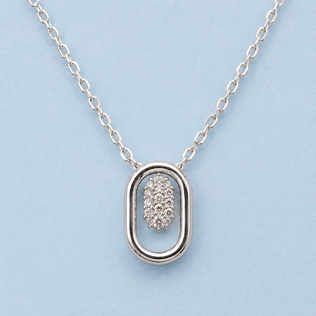 Oval Frame Cluster Necklace in 925 sterling silver, front view