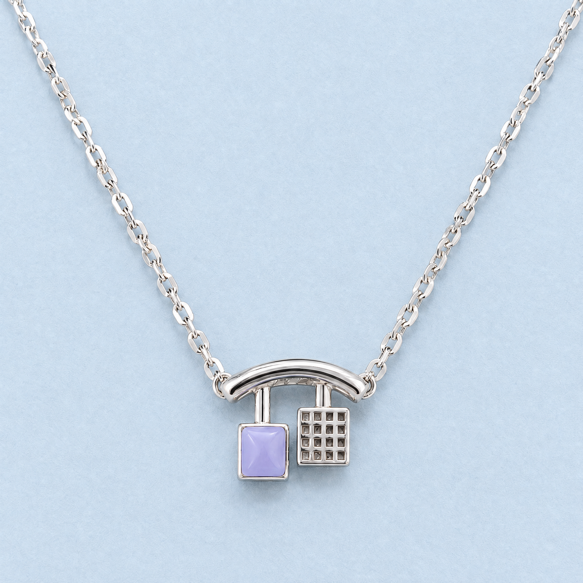 Lavender and Grid Pendant Necklace in 925 sterling silver, front view