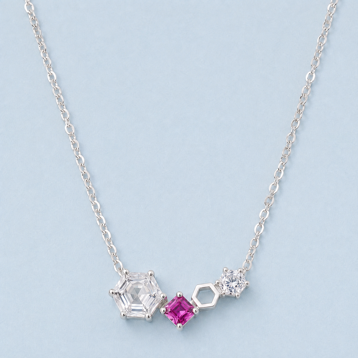 Hexagon Trio Bar Necklace in 925 sterling silver, front view