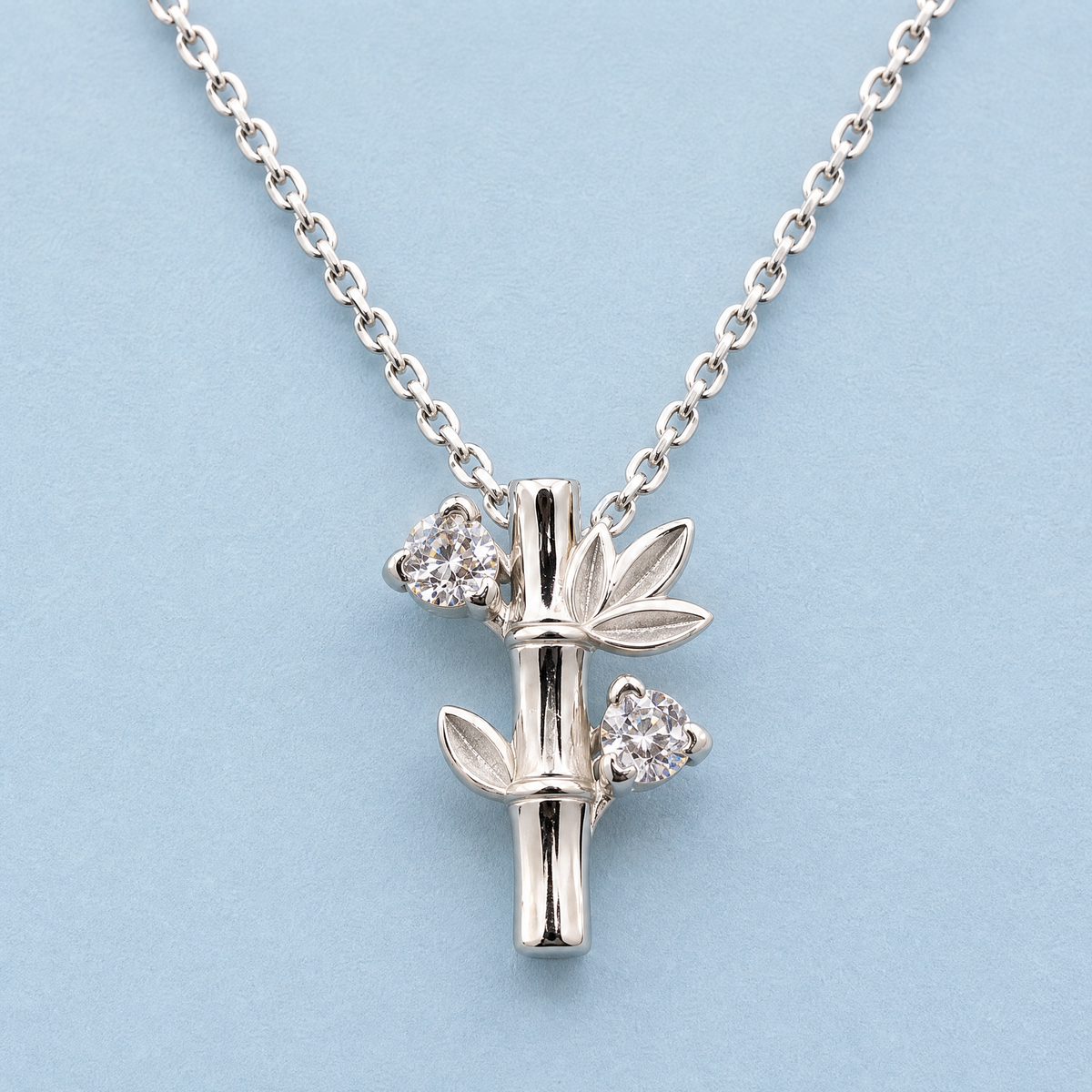 Bamboo Leaf Pendant Necklace in 925 sterling silver, front view