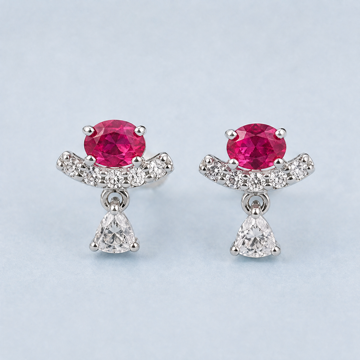 Pink Oval Bar Drop Earrings in 925 sterling silver, front view