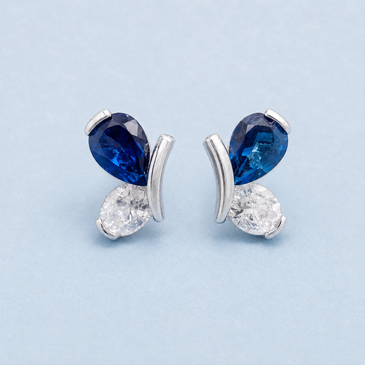 Blue Wing Butterfly Stud Earrings in 925 sterling silver, front view