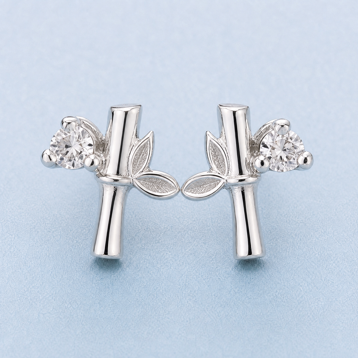Bamboo Leaf Stud Earrings in 925 sterling silver, front view