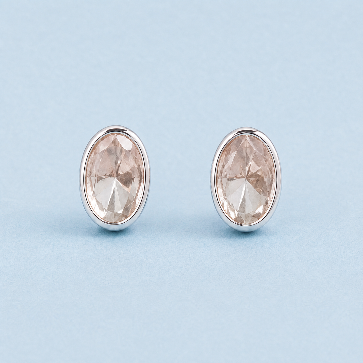 Blush Oval Bezel Stud Earrings in 925 sterling silver, front view