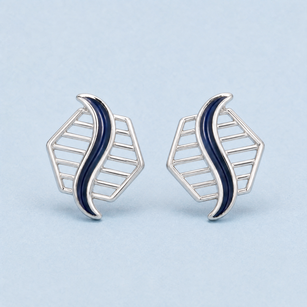 Blue Wave Enamel Stud Earrings in 925 sterling silver, front view
