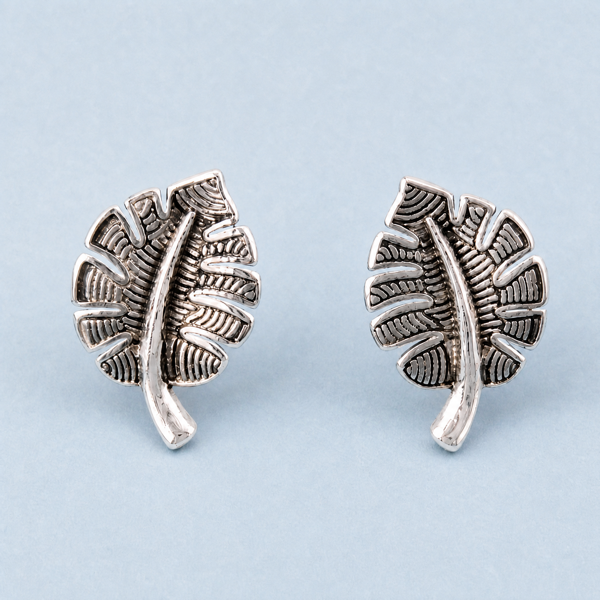 Textured Leaf Stud Earrings in 925 sterling silver, front view