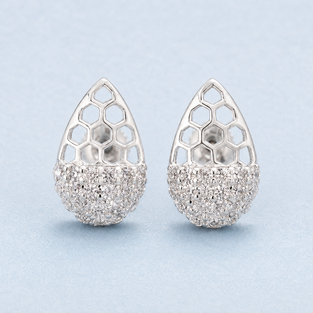 Honeycomb Pavé Stud Earrings in 925 sterling silver, front view