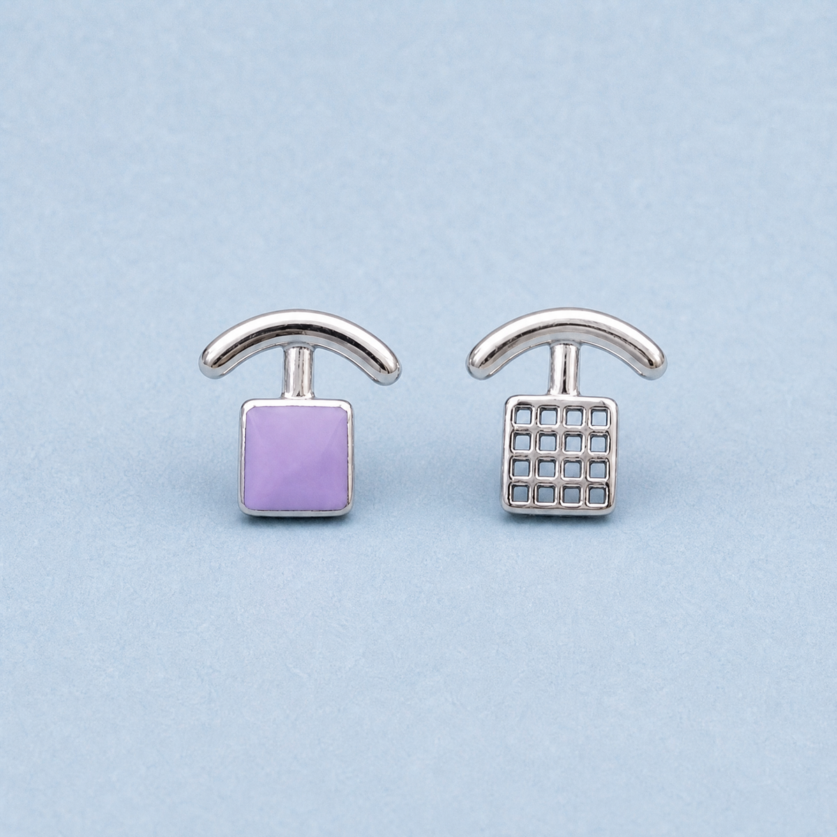 Lavender and Grid Enamel Stud Earrings in 925 sterling silver, front view