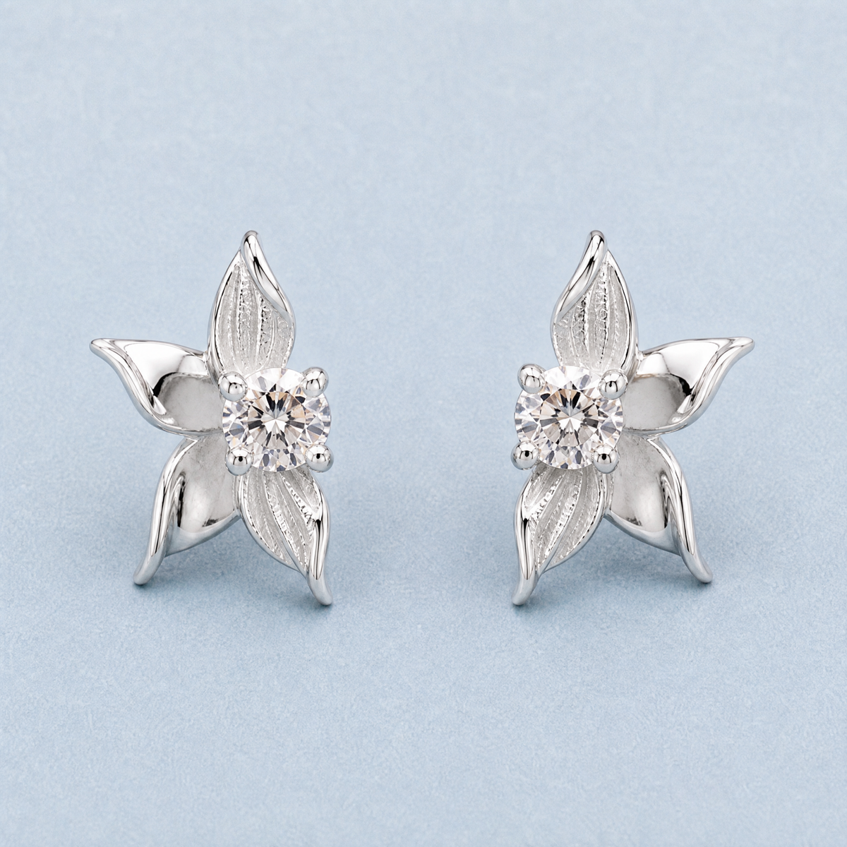 Petal Bloom Stud Earrings in 925 sterling silver, front view