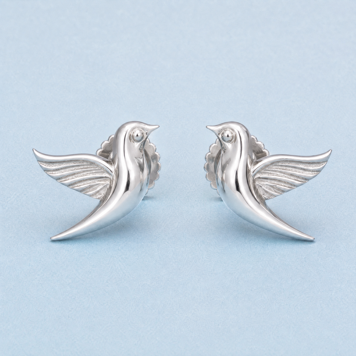 Songbird Stud Earrings in 925 sterling silver, front view