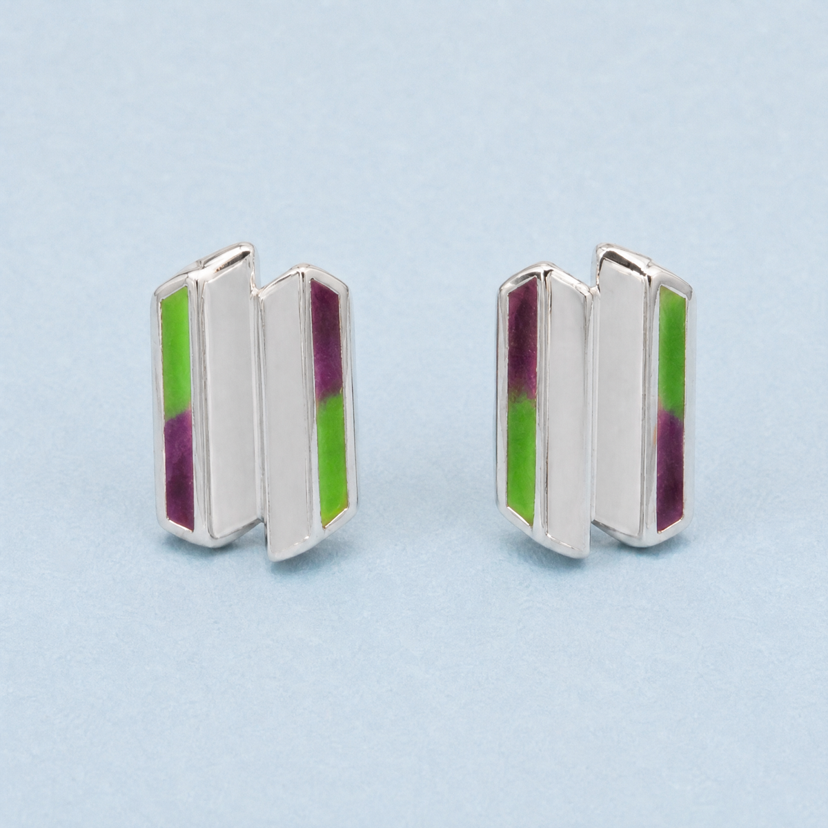 Offset Bar Enamel Stud Earrings in 925 sterling silver, front view