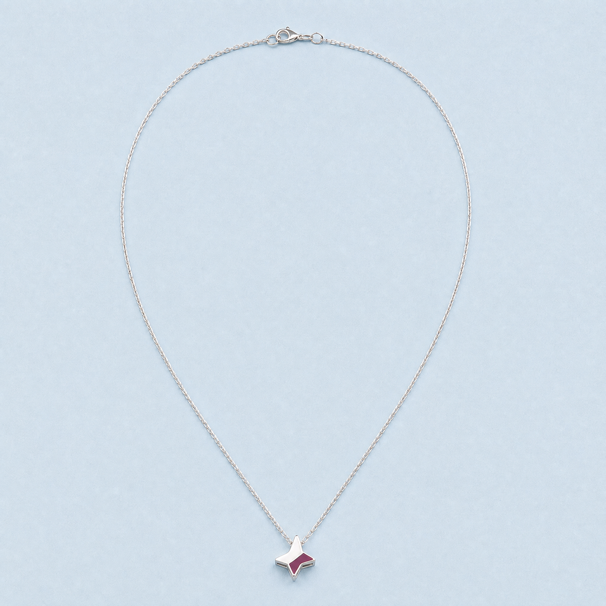 Four-Point Star Enamel Necklace in 925 sterling silver, full necklace laid flat