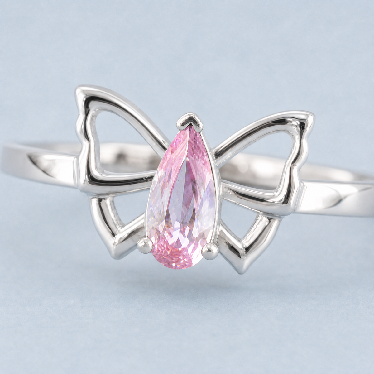 Pink Butterfly Outline Ring in 925 sterling silver, close-up of the butterfly