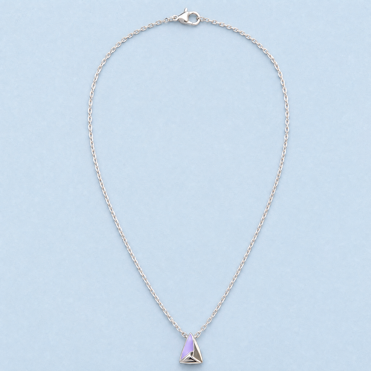 Folded Triangle Enamel Pendant Necklace in 925 sterling silver, full necklace laid flat