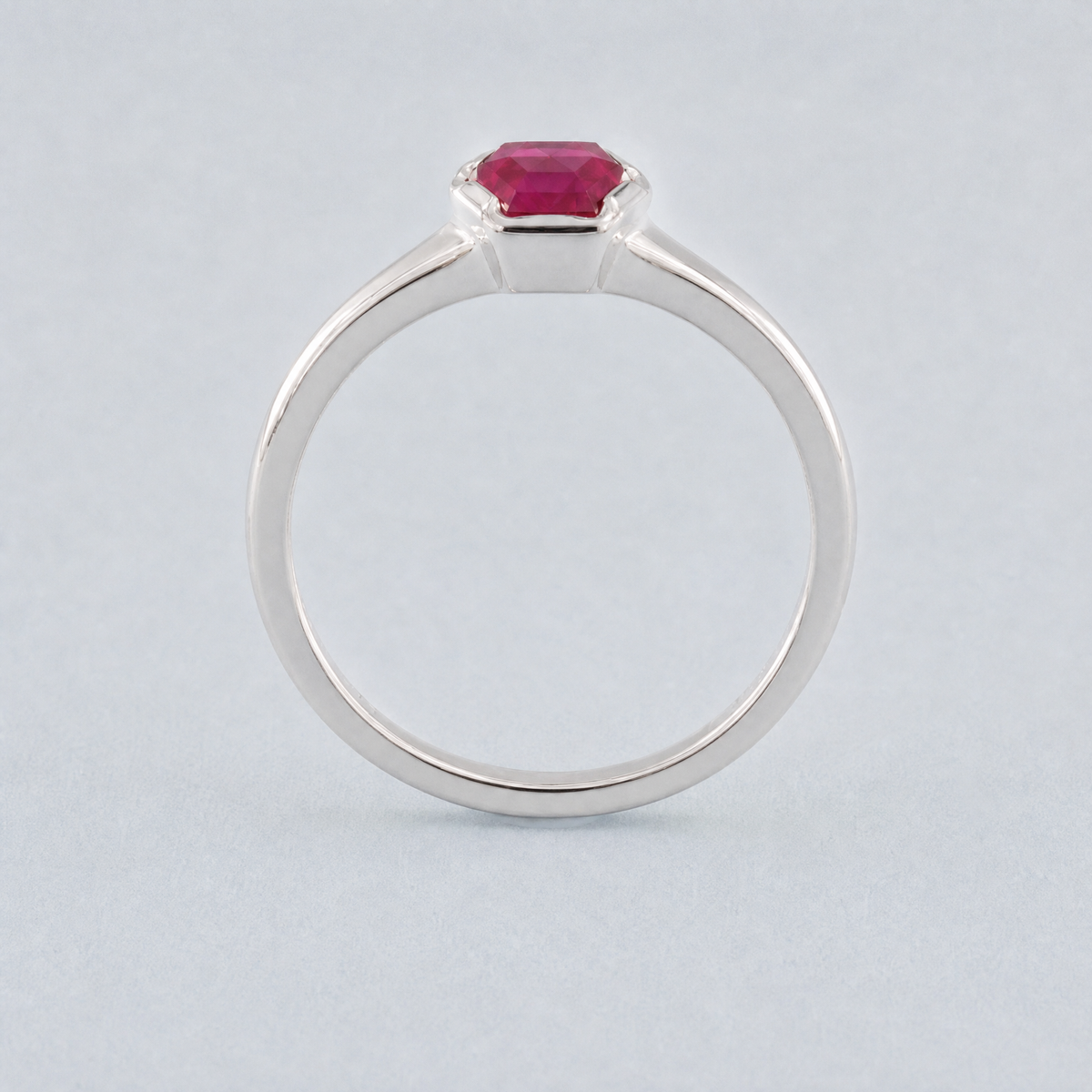 Pink Hexagon Solitaire Ring in 925 sterling silver, upright view