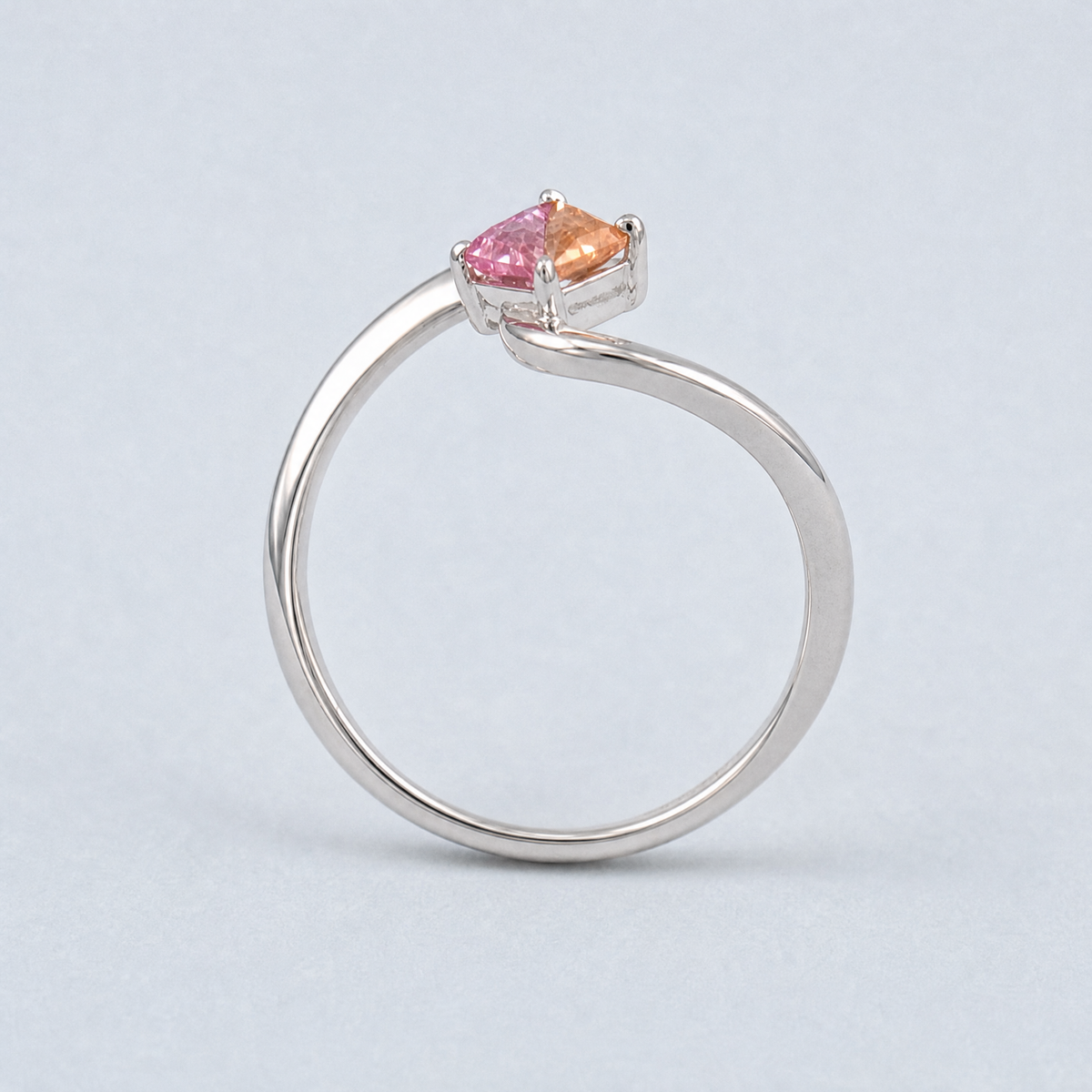 Pink and Peach Swirl Ring in 925 sterling silver, upright view