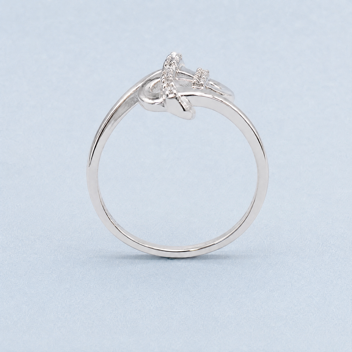 Pavé Knot Bypass Ring in 925 sterling silver, upright view