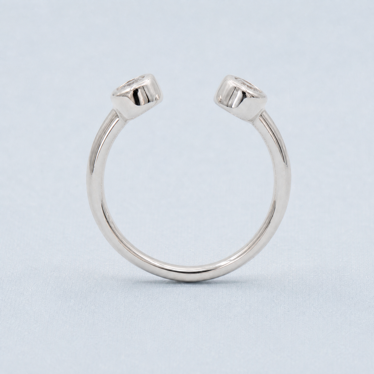 Twin Stone Open Ring in 925 sterling silver, open band from the front