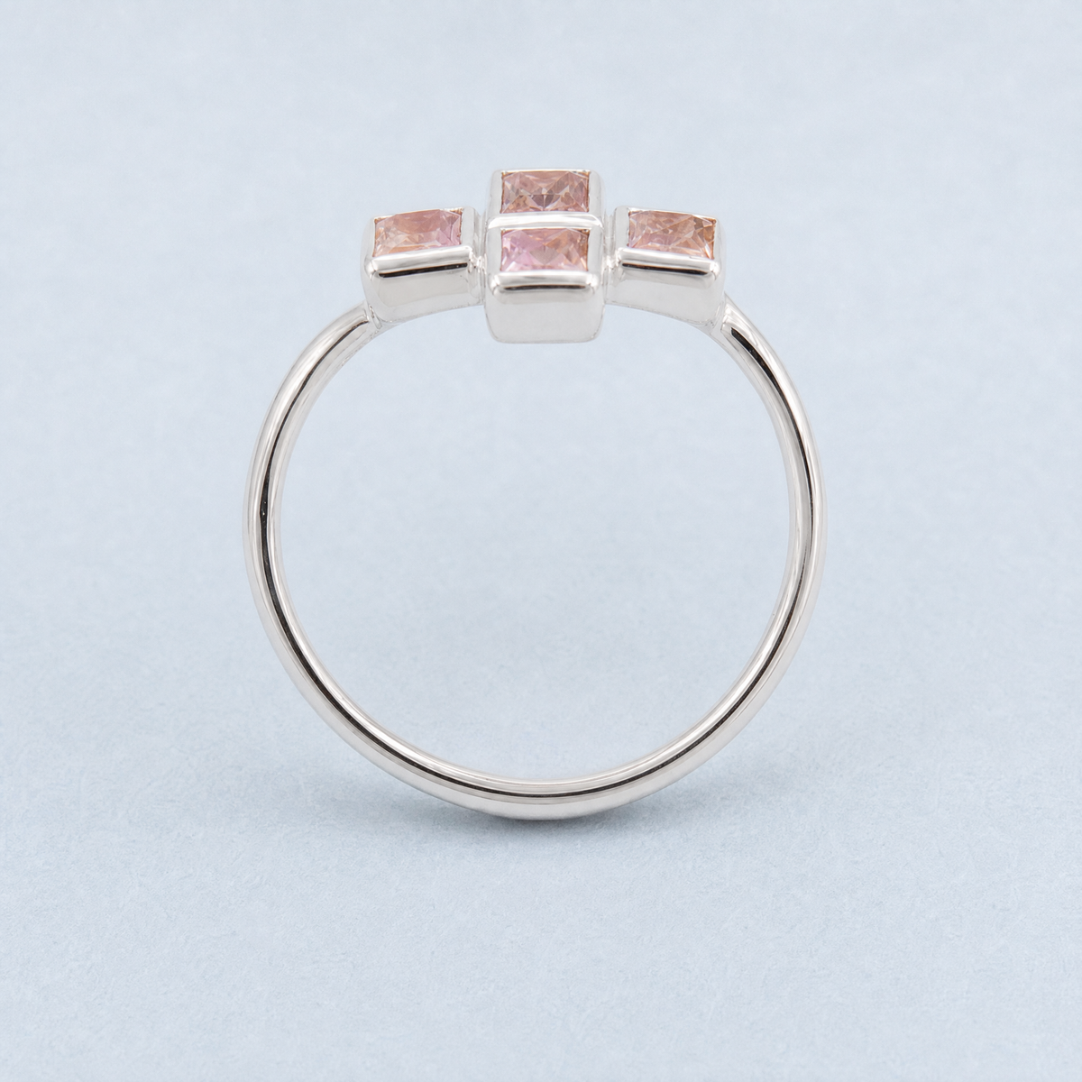 Curved Band Four Stone Ring in 925 sterling silver, upright view