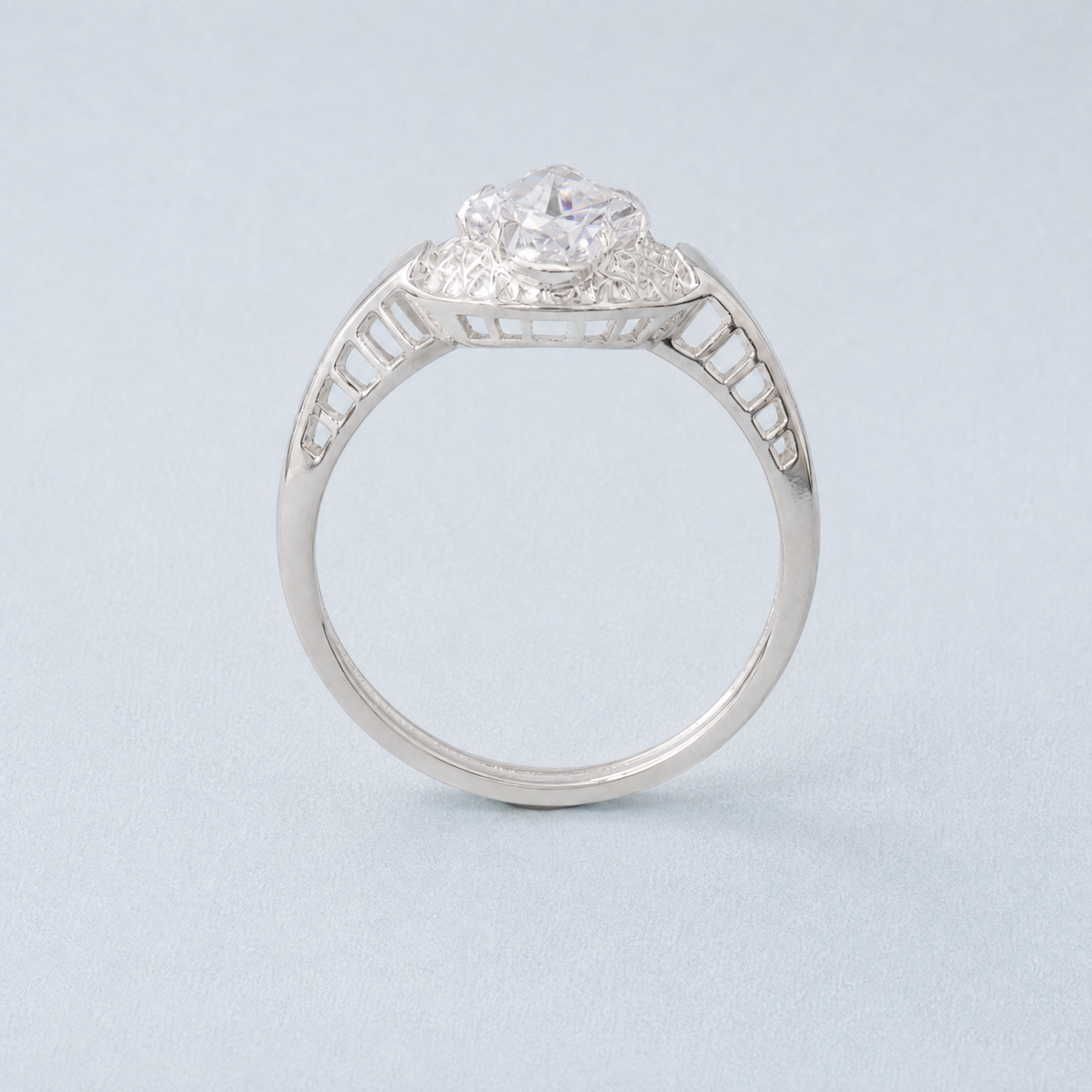 Lace Frame Clear Stone Ring in 925 sterling silver, upright view