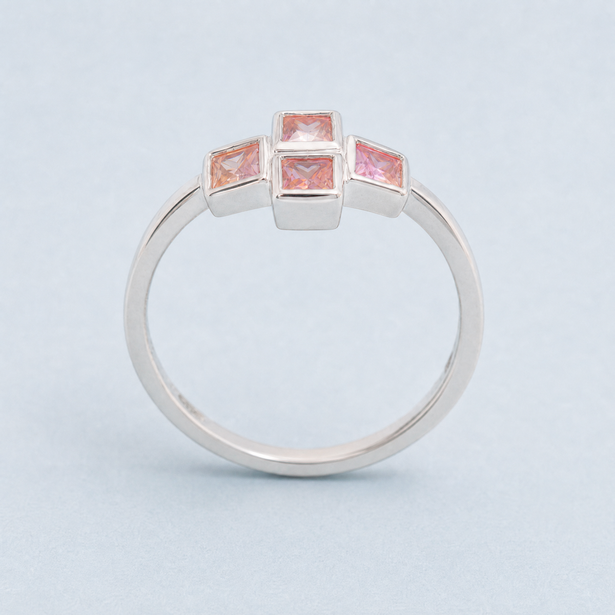 Petite Four Stone Cross Ring in 925 sterling silver, upright view