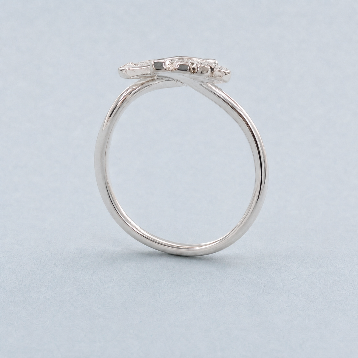 Twin Leaf Bypass Ring in 925 sterling silver, upright view