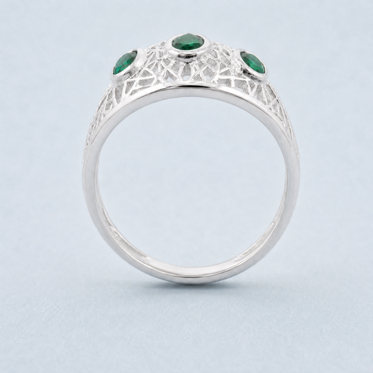 Green Trio Openwork Dome Ring in 925 sterling silver, upright view