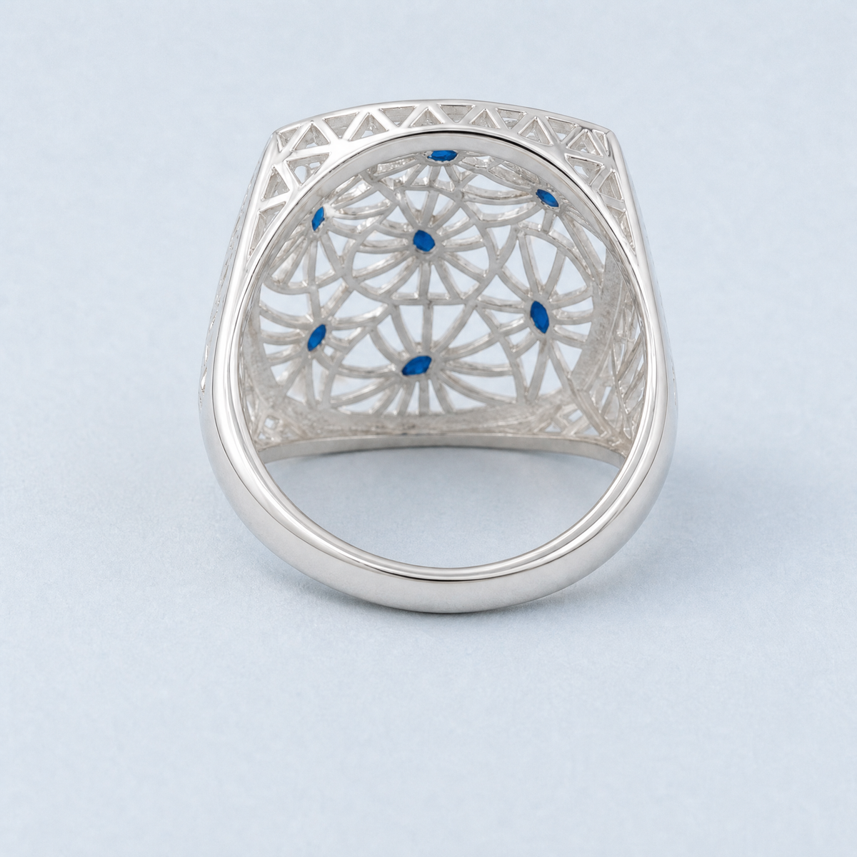Blue Marquise Openwork Ring in 925 sterling silver, view through the band