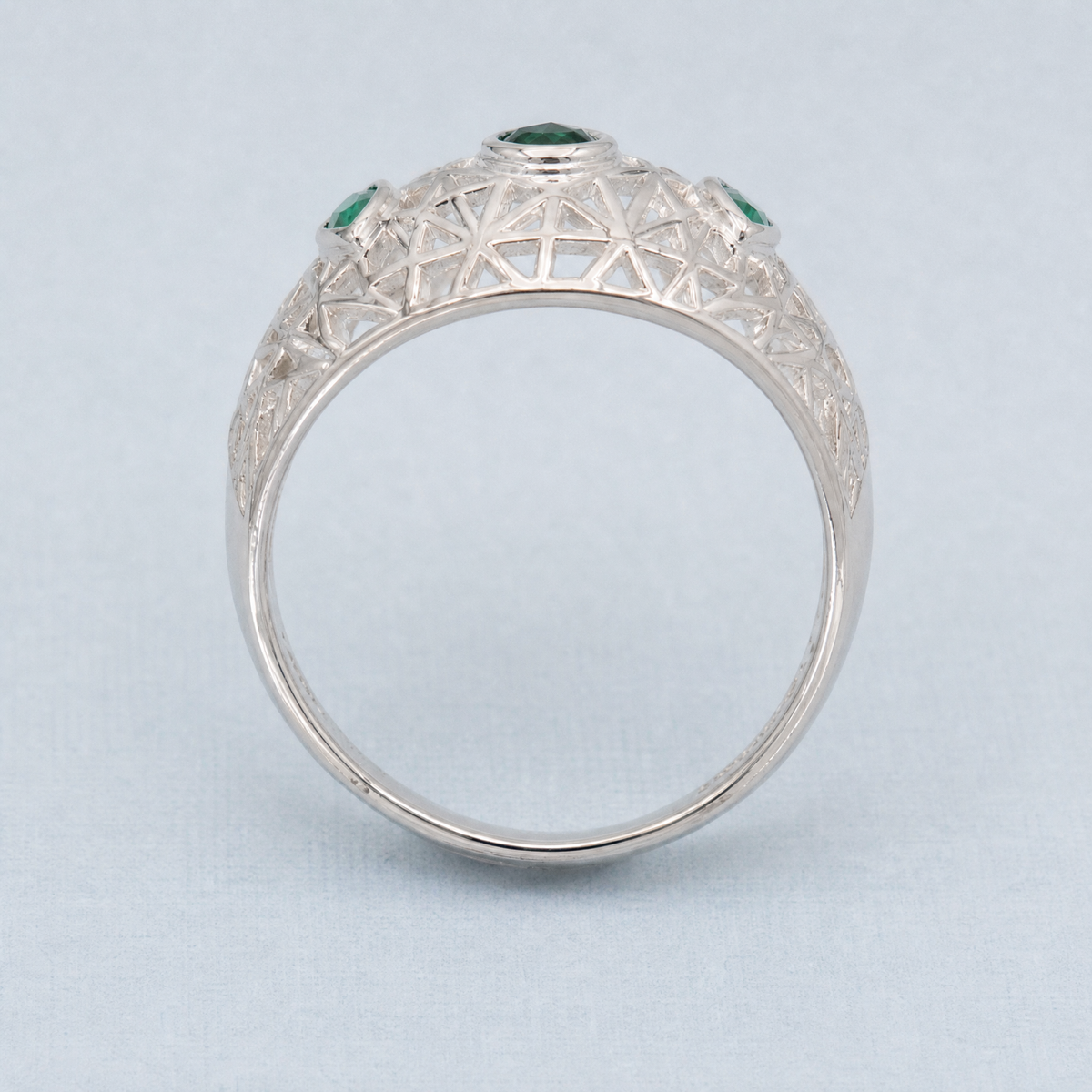 Green Marquise Lattice Dome Ring in 925 sterling silver, upright view