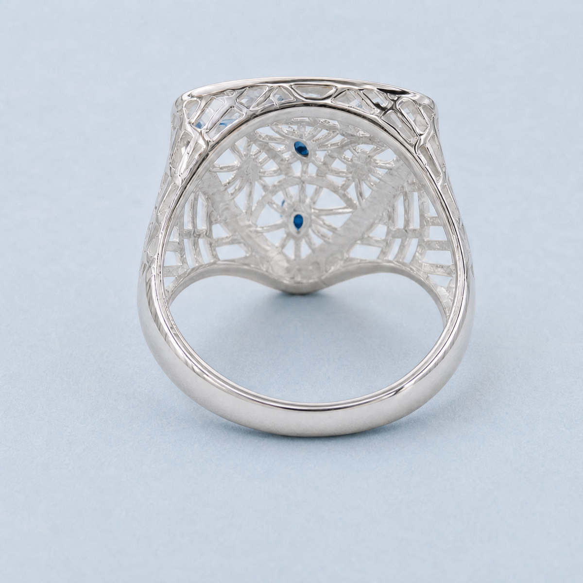 Blue Shield Openwork Ring in 925 sterling silver, view through the band