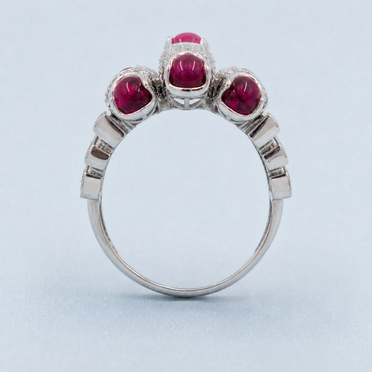 Red Cabochon Pavé Cocktail Ring in 925 sterling silver, upright view
