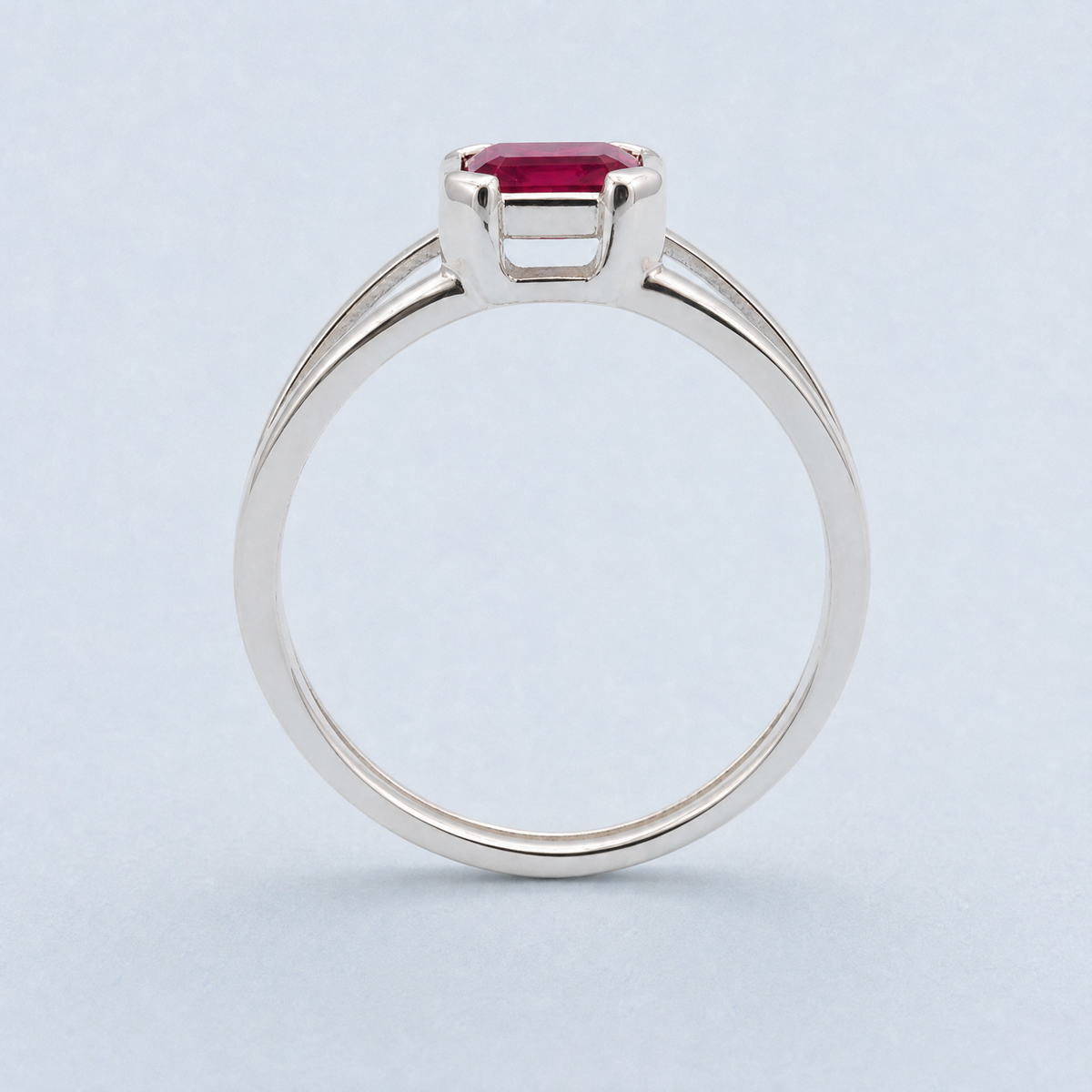 Red Square Split Band Ring in 925 sterling silver, upright view