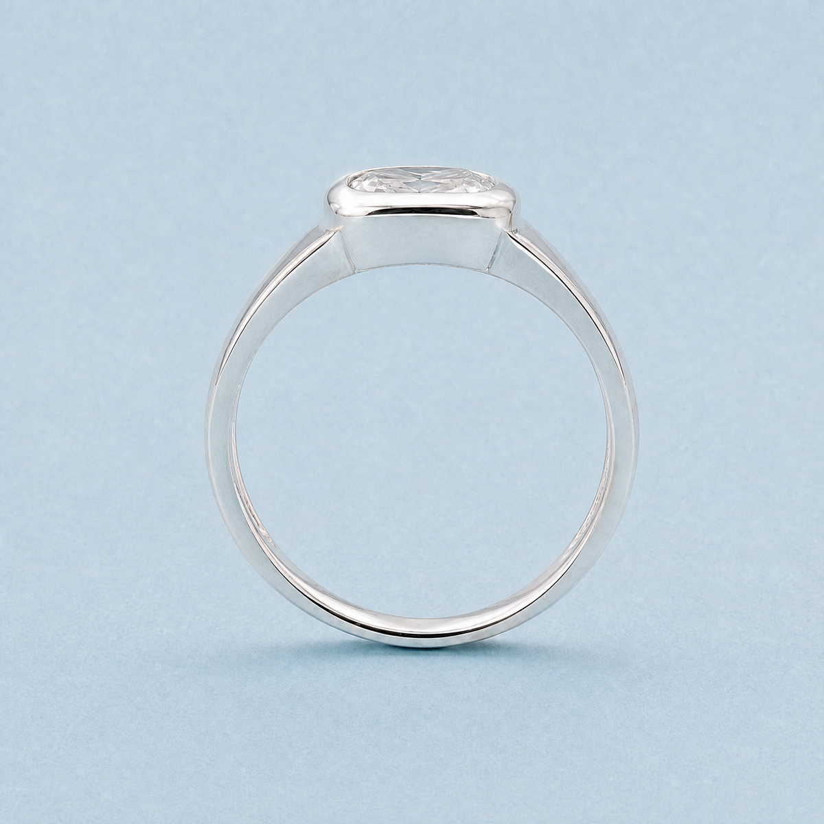 Bezel Cushion Clear Ring in 925 sterling silver, upright view