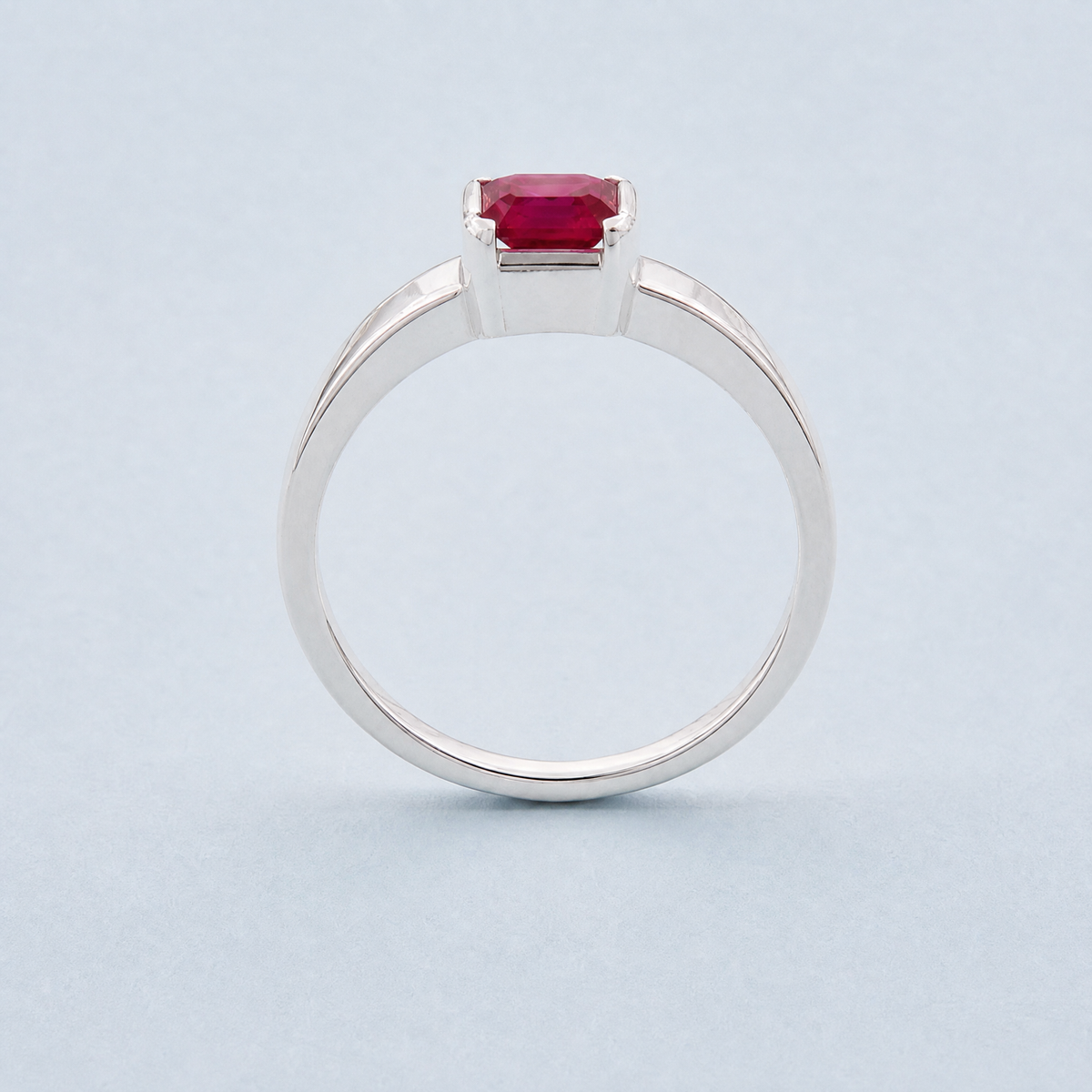 Raspberry Square Solitaire Ring in 925 sterling silver, upright view